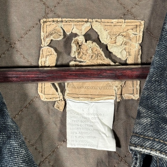 Vintage Gap Denim Coat Mens Large Gray Wool Lined Chore Barn Plaid Relaxed - Picture 4 of 10